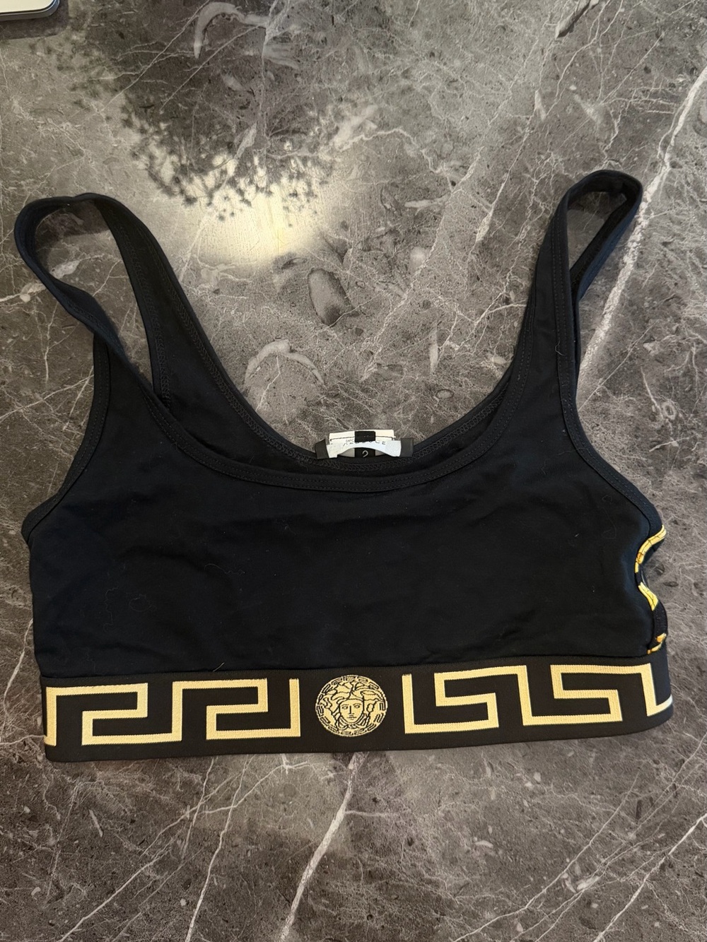 Versace Black and Gold Logo Band Crop Tank